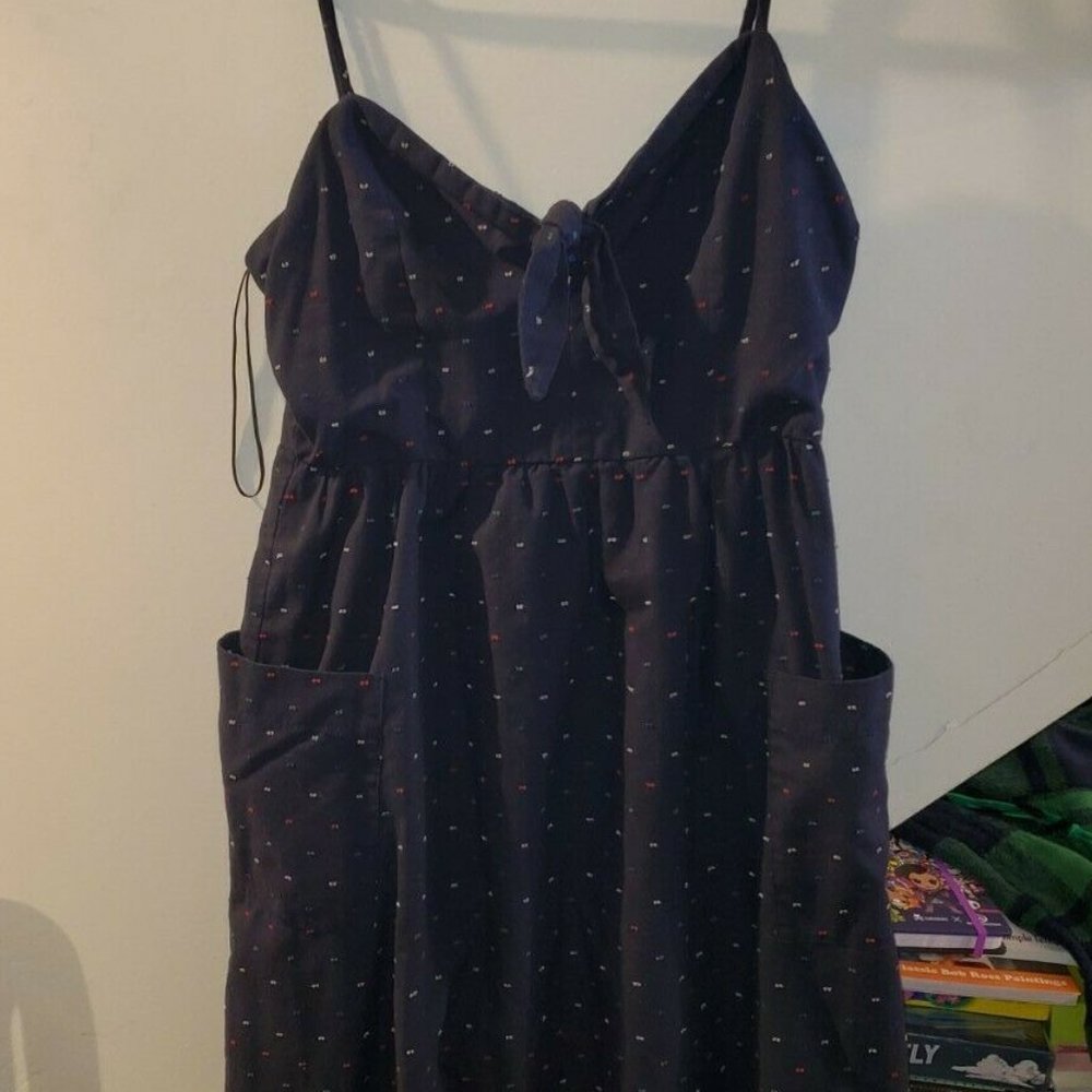 Francesca's Navy Blue Multi-Color Polka Dot Key Hole Dress